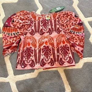 Farm Rio Anika Print Macaws Blouse
